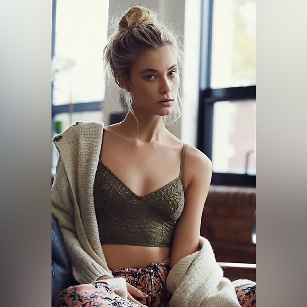 Free People Intimately Lace Bralette or Crop in Olive Forest Green size large